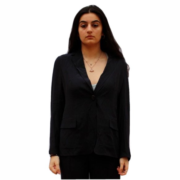 $1590 SALVATORE FERRAGAMO Women's Size 42 Navy Silk Sports Jacket Coat Top